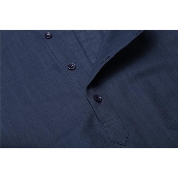 Men's Cotton Linen Henley Shirt Long Sleeve Hippie Casual Beach T Shirts - Picture 5 of 7